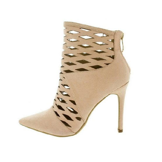 tan laser cut out booties