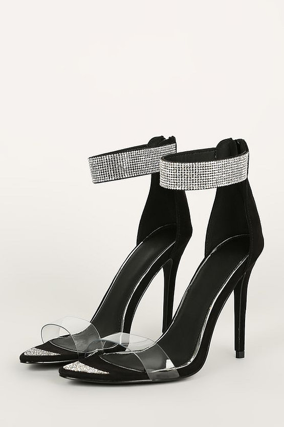 black rhinestone heels (flat lay)