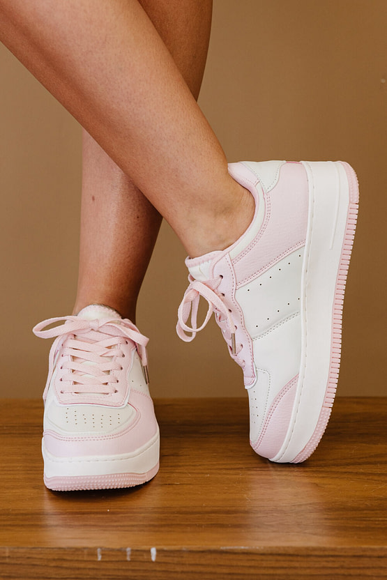 platform sneakers in pink beige