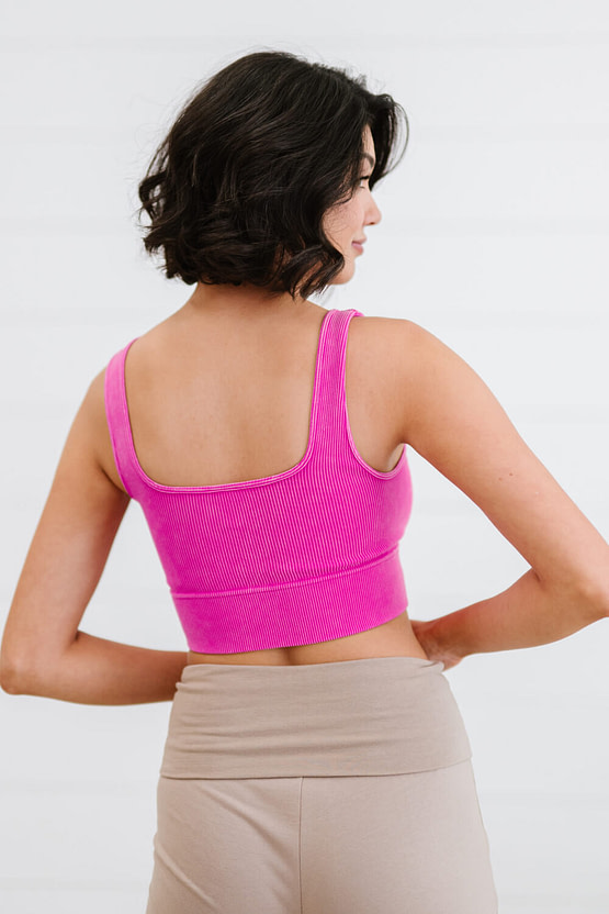 ribbed crop top (hot pink) back view