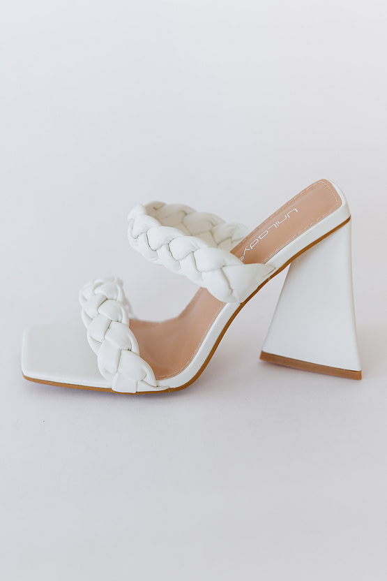 woven heels in white