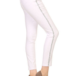 white rhinestone jeans with a side rhinestone stripe
