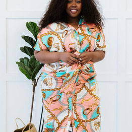 plus size scarf printed belted midi dress