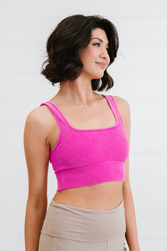 ribbed crop top (hot pink) side view