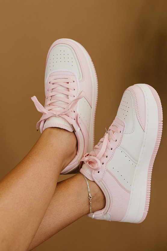 platform sneakers in pink and beige