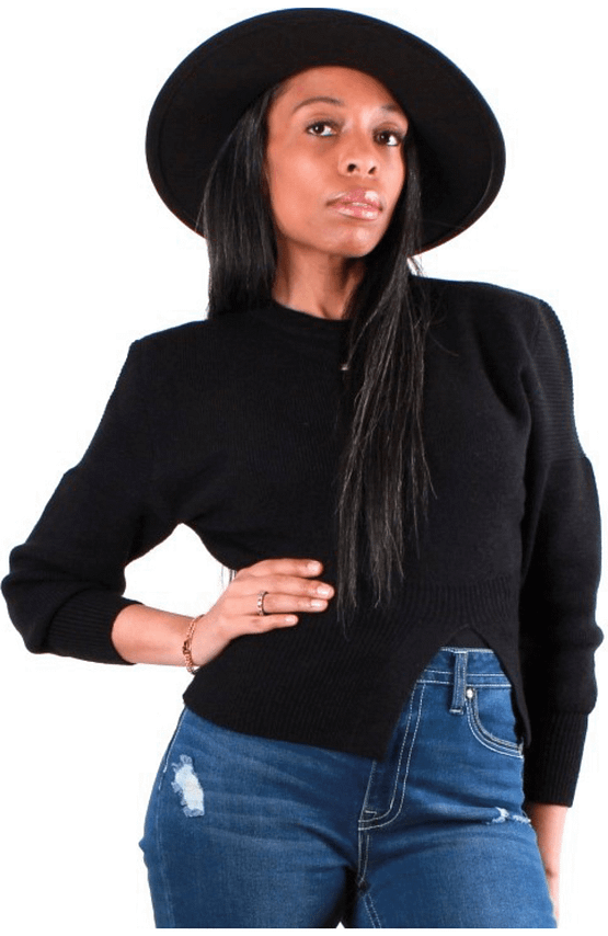 black asymmetrical sweater top