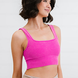 ribbed crop top (hot pink) side view