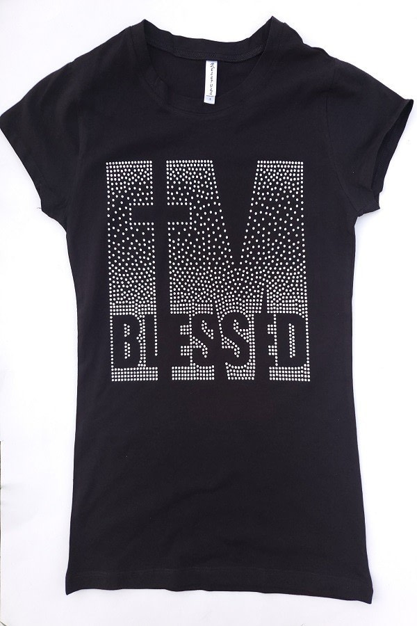 I'm blessed rhinestone t-shirt (flat lay)