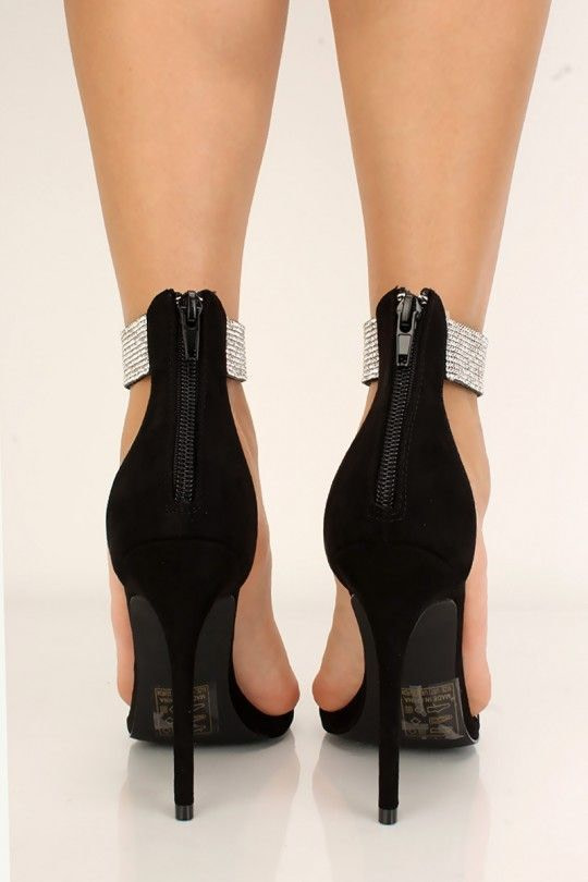 black rhinestone heels (back)