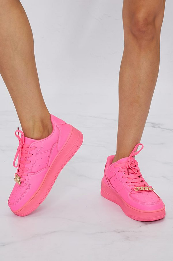 chain detailed sneakers in hot pink (inside view)